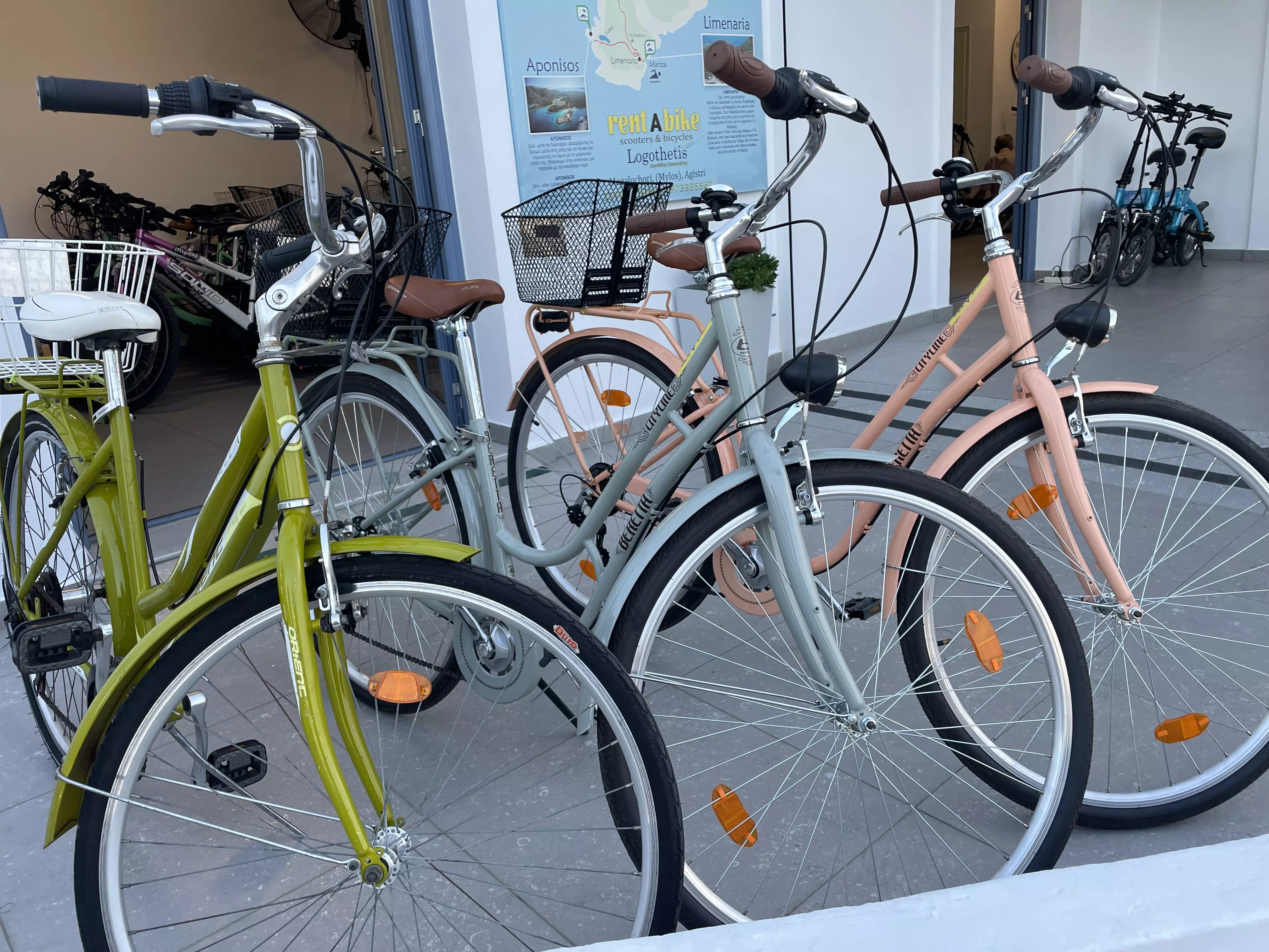 Three colourful bikes