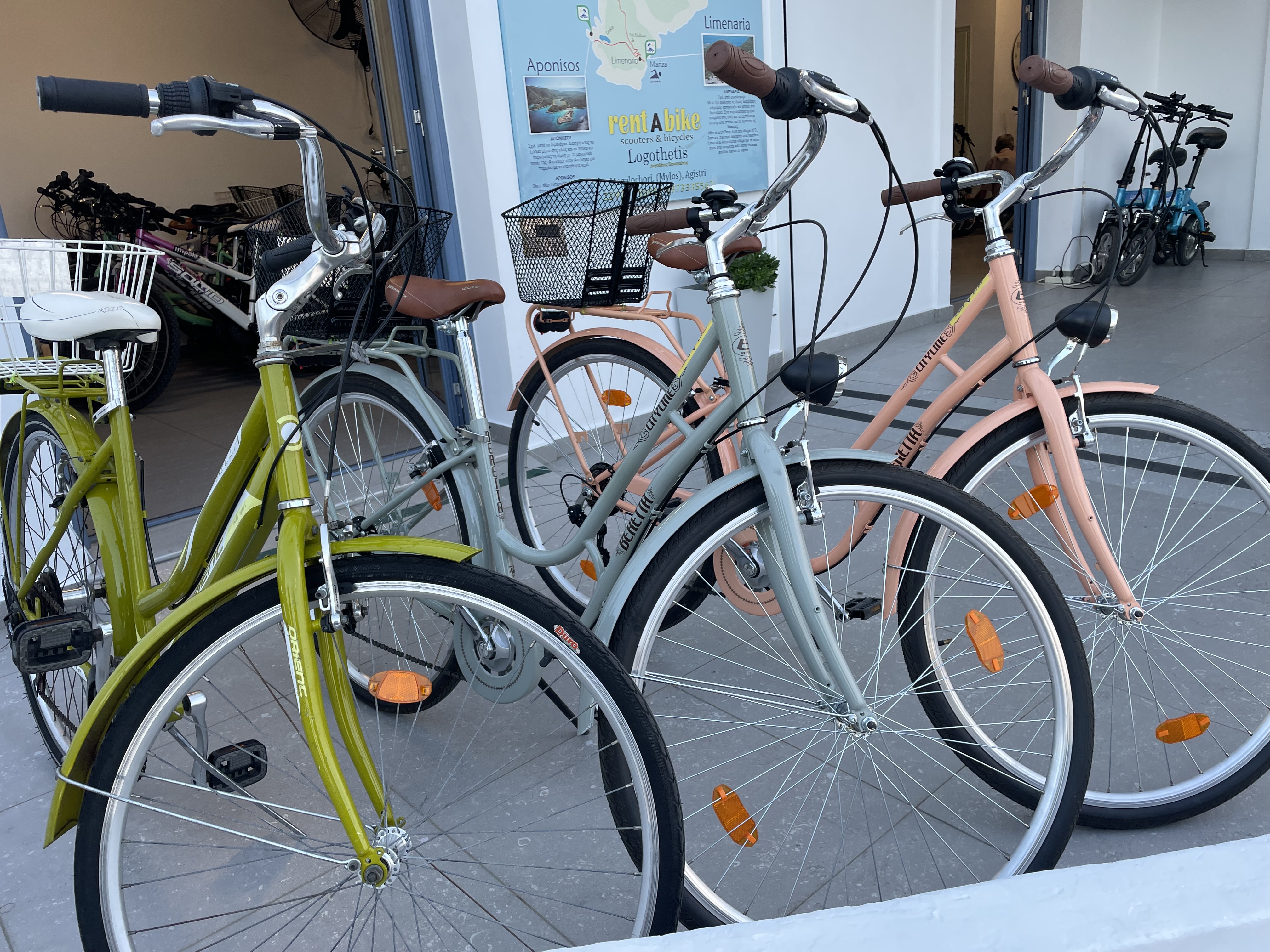 Modern rental bikes at Logothetis Rent A Bike